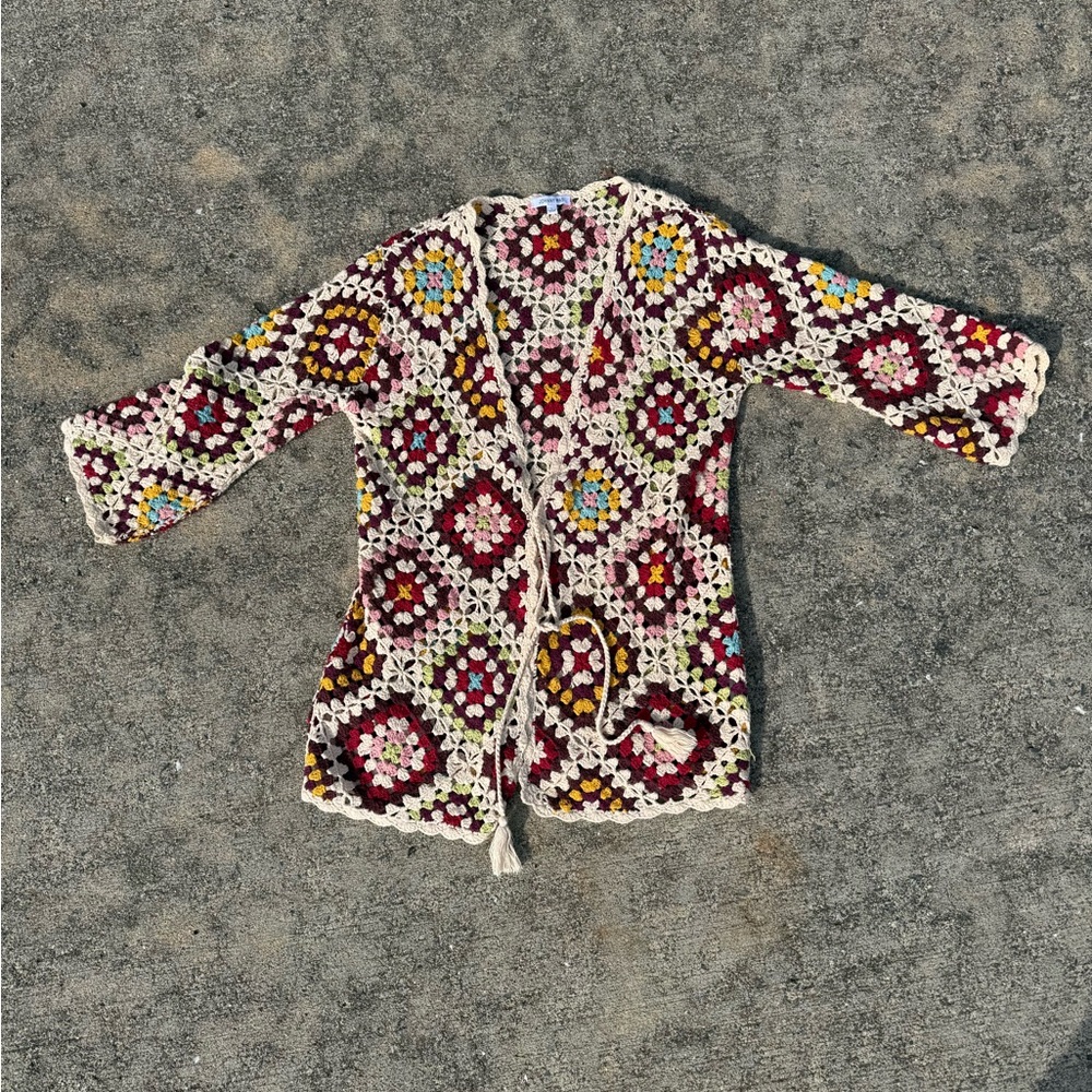Johnny Was Colorful Crochet Cardigan